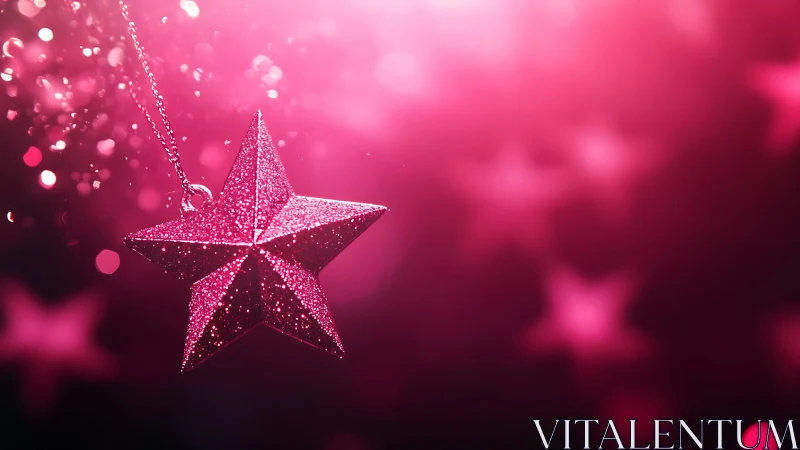 Macro closeup of glittery pink star ornament with bokeh field