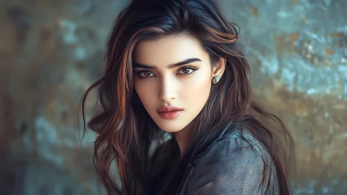 Striking brunette portrait glows against a softly blurred wall