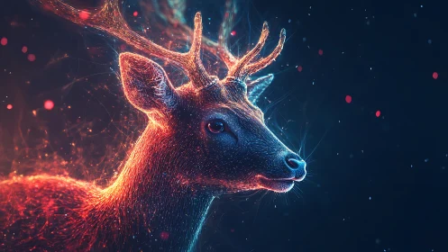 Bioluminescent neon deer rendered in particle-based digital light