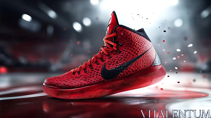 Crimson court sneaker ignites the arena in kinetic glow.