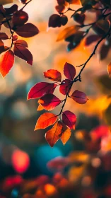 Autumn leaves glow in shallow-focus golden bokeh field.