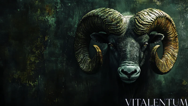 Powerful ram portrait glowing against a brooding green dusk.