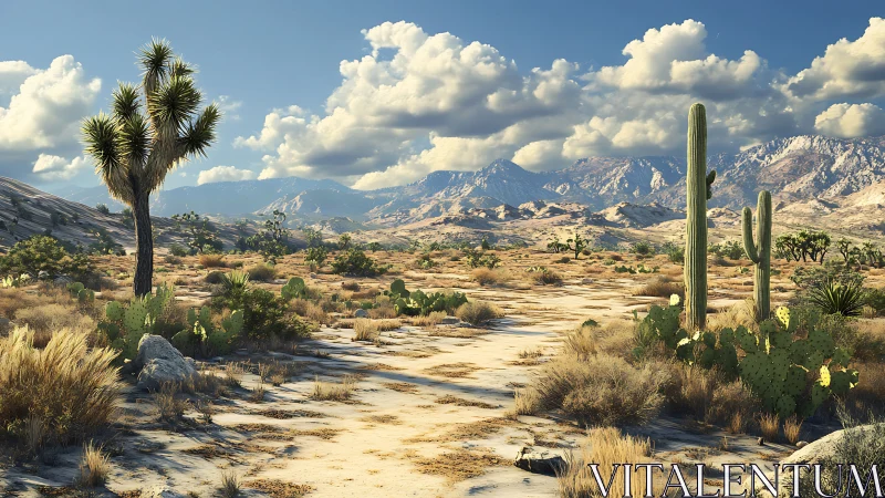 High-desert cactus landscape under sculpted cumulus sky.