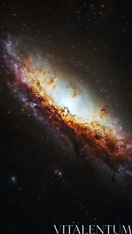 Spiral galaxy core in high-contrast deep space composition.