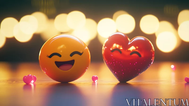 Luminous Anthropomorphic Spheres and Heart Exchange Warmth Under Bokeh Ambiance