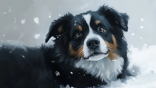 Gentle snow dog gazing up with soft, hopeful eyes.