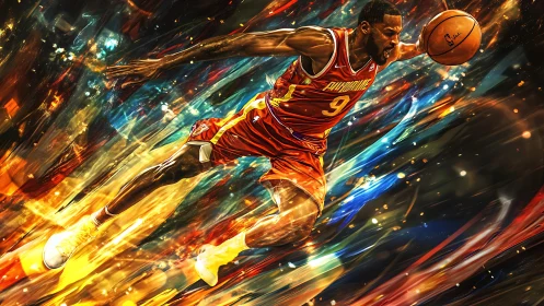 Blazing basketball drive captures pure speed and fierce focus