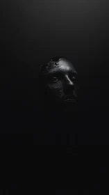 Submerged metallic face in ultra-low key monochrome void