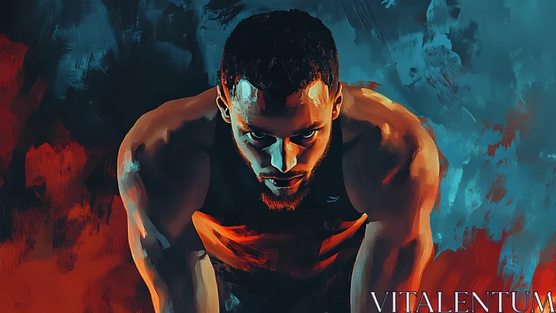 Kinetic sprinter portrait in high-contrast thermal hues.