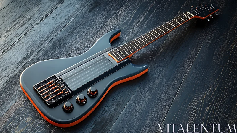 Futuristic electric guitar with streamlined minimalist body.
