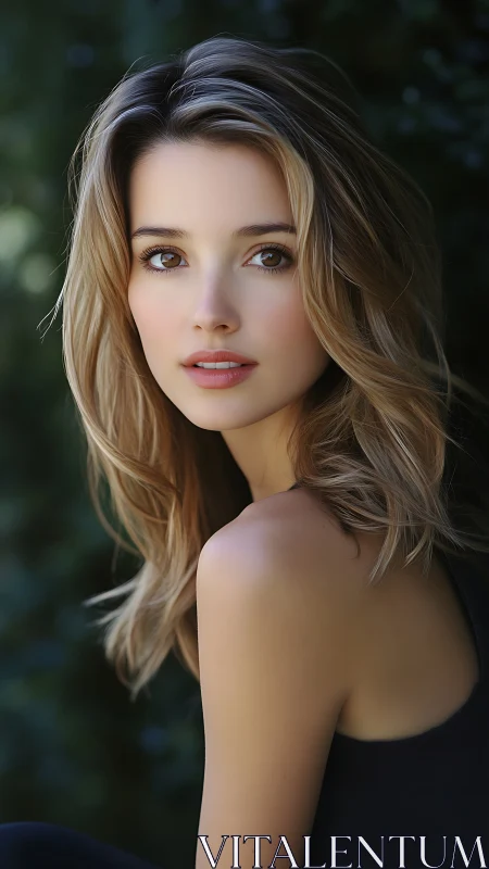 Sunlit portrait captures serene woman with soft, natural glow.