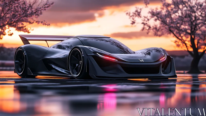 Low-slung Honda concept car is rendered on wet pavement