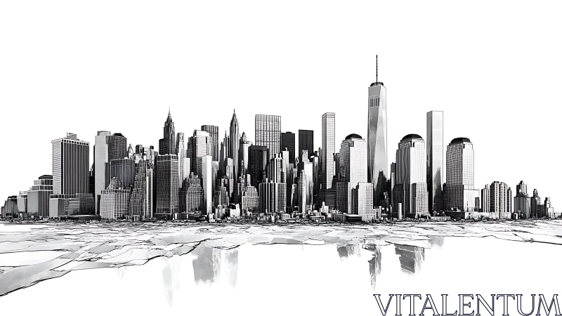 Manhattan Skyline Architectural Elevation with Reflection Study.