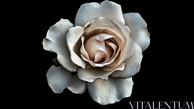 Monochrome rose macro exhibiting radial symmetry and dried petal texture