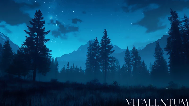 Starlit Mountain Forest at Twilight.