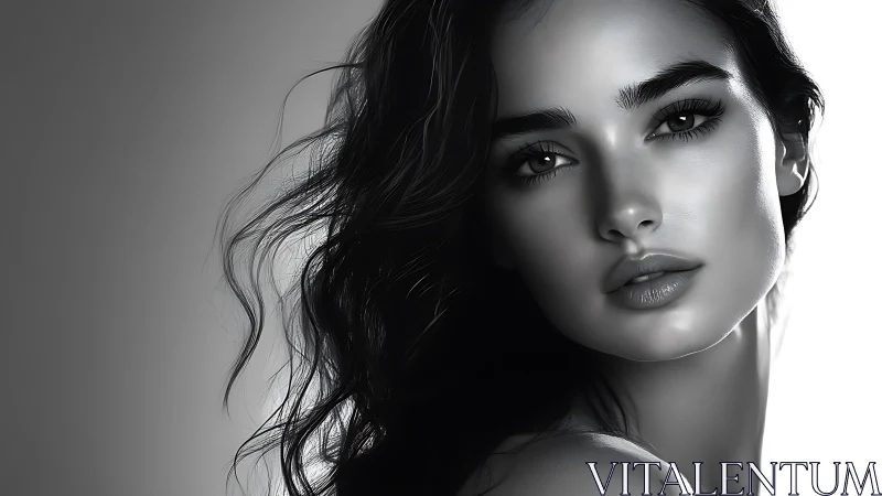 Monochrome female portrait with high-contrast edge lighting and soft focus