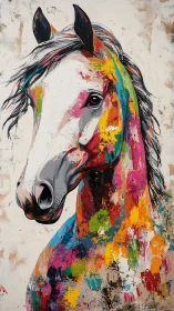 Color splashed horse portrait bursting with lively character.