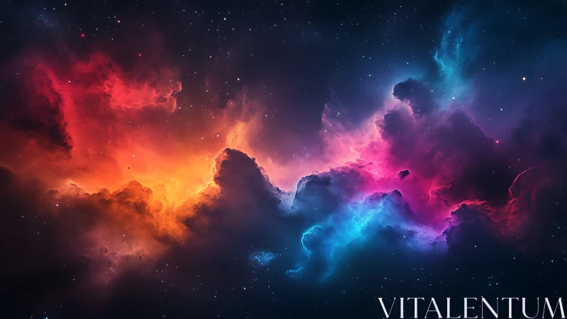 Bipolar nebula cloudscape with high contrast volumetric color gradients