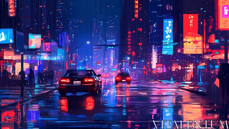 Neon rainstorms drench a midnight city of liquid lights.