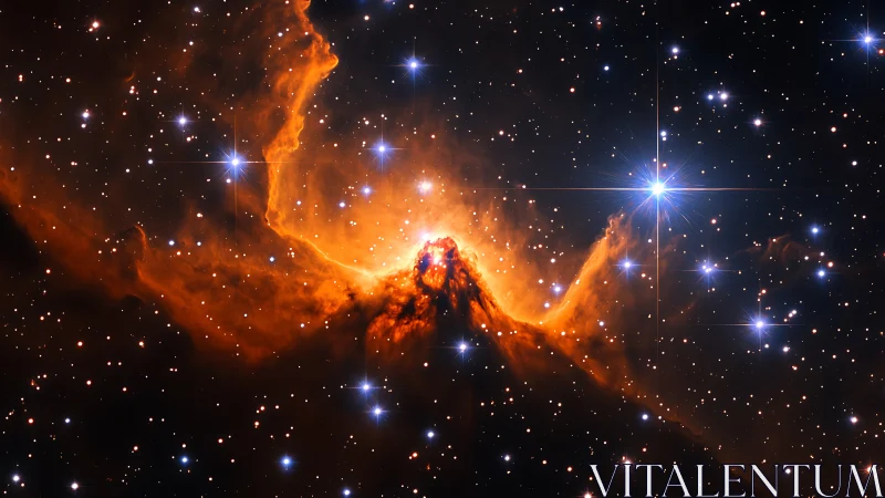 Star-forming nebula glows against dense starfield in space