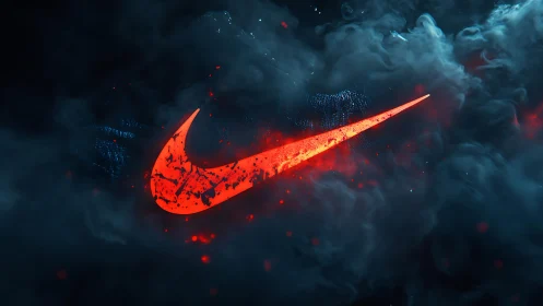 Glowing red swoosh emblem cutting through dark smoke.