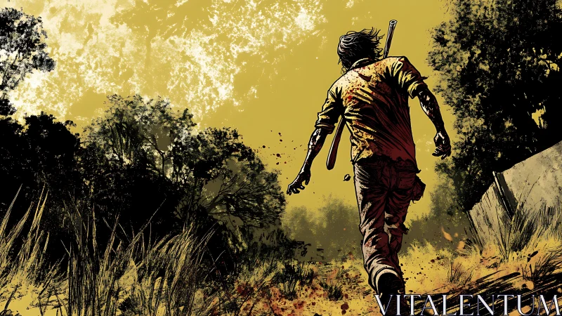 Lone survivor runs through gritty forest trail at dusk