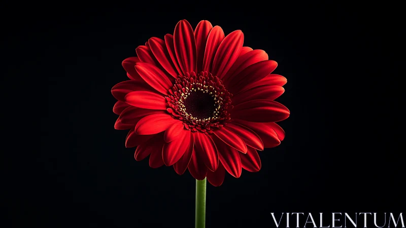 Red Gerbera Daisy. Dramatic lighting against black backdrop.