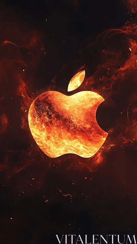 Fiery Apple Logo Glows Against Dark, Dramatic Background