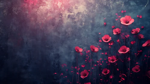 Crimson Poppies Bloom Against Moody Atmospheric Darkness Dreamily