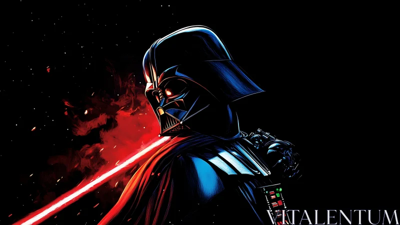 Dark warlord portrait with blazing red energy blade.