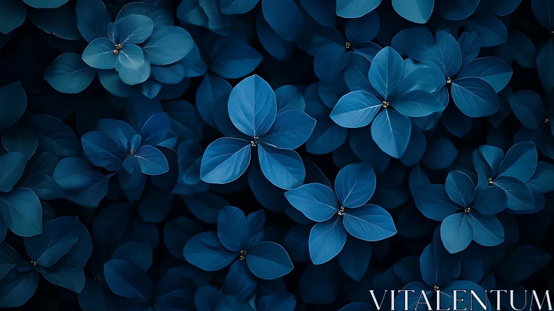 Dense cluster of blue stylized flowers on dark background.