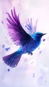 Aurora-feathered songbird carves neon flight through clouds