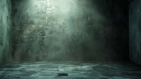 Lonely concrete chamber breathing in pale ghost light.