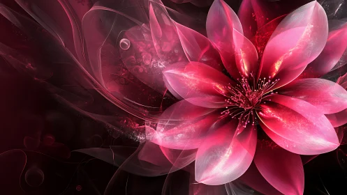 Radiant digital flower blooms with translucent crimson petals