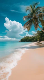 Tropical Coastal Seascape: Palm Tree Silhouette on Pristine Beach.