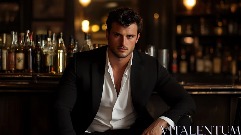 Evening confidence at the bar in warm, moody light.