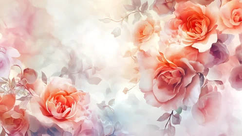 Volumetric Coral Rose Arrangement with Atmospheric Depth and Botanical Gradients