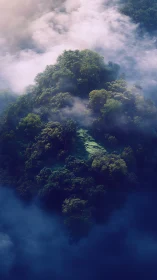 Verdant Mountain Emerging Through Misty Clouds