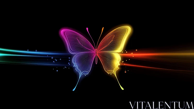 Neon butterfly streaks across midnight, painting light trails