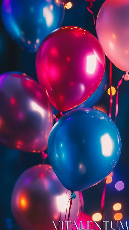 Luminescent Metallic Balloons with Chromatic LED Illumination.