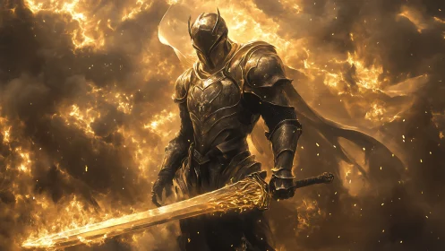 Blazing dusk crowns the armored fire knight with molten glory