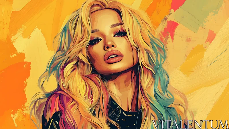 Blonde woman portrait glows within vivid abstract strokes