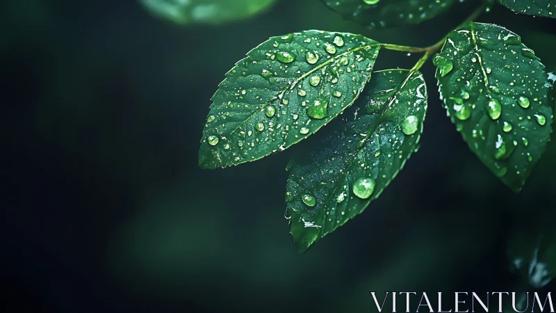 Rain-kissed emerald leaves glowing in soft forest shadow.