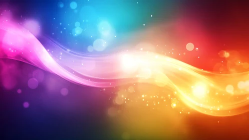 Colorful abstract light waves on dark gradient background.