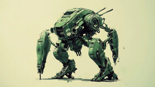 Military-style bipedal mech with articulated green armor.