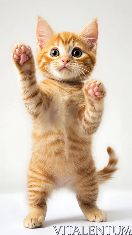 Cheerful Orange Kitten Waving with Joyful Expression.