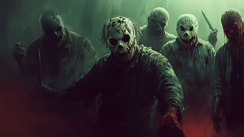 Mask-wearing undead butchers advance through toxic green fog