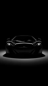 Low-key frontal supercar render uses rim lighting for silhouette