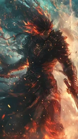 Blazing Void Knight Strides Through Emberstorm Horizons.