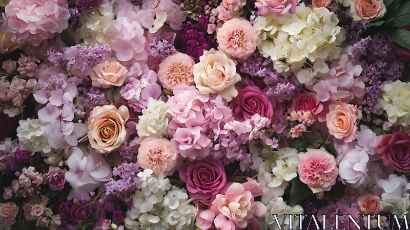 Lush Floral Arrangement: Pink, Mauve, and Cream Blooms.